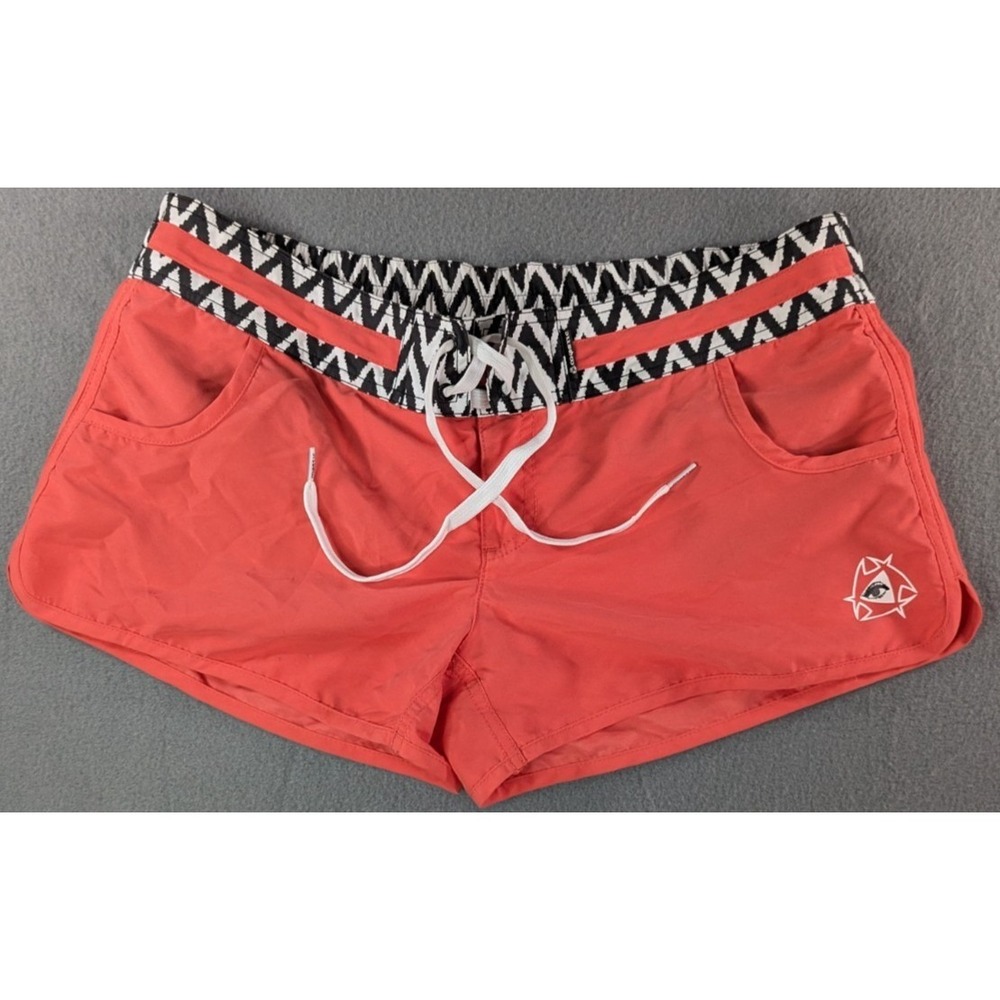 Mystic Womens Zig Zag Waistband Board Shorts Size L Coral Pink